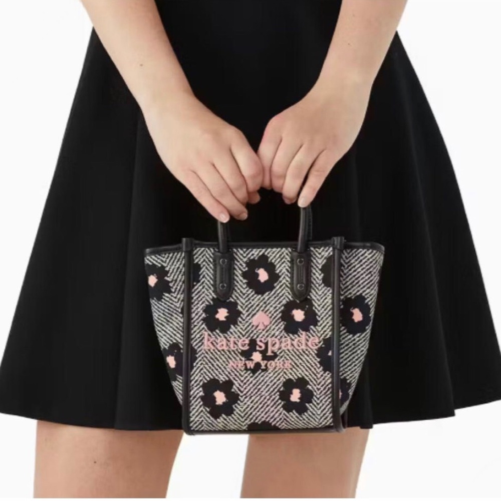 🆕 KATE SPADE ♠️ K8207 Ella Herringbone Floral Printed Canvas Mini Crossbody Tote